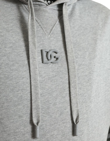 Gray cotton hoodie sweatshirt with Dolce & Gabbana logo, featuring a hood, long sleeves, and a casual, comfortable fit.