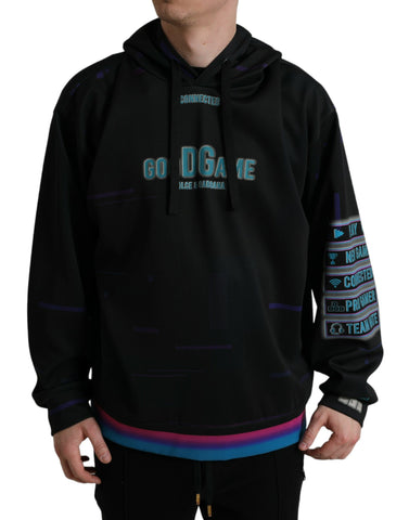 Black Dolce & Gabbana logo print hooded sweatshirt with front pocket and ribbed cuffs, casual and stylish for everyday wear.