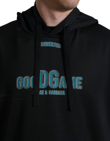 Black Dolce & Gabbana logo print hooded sweatshirt with front pocket and long sleeves, casual and stylish apparel.