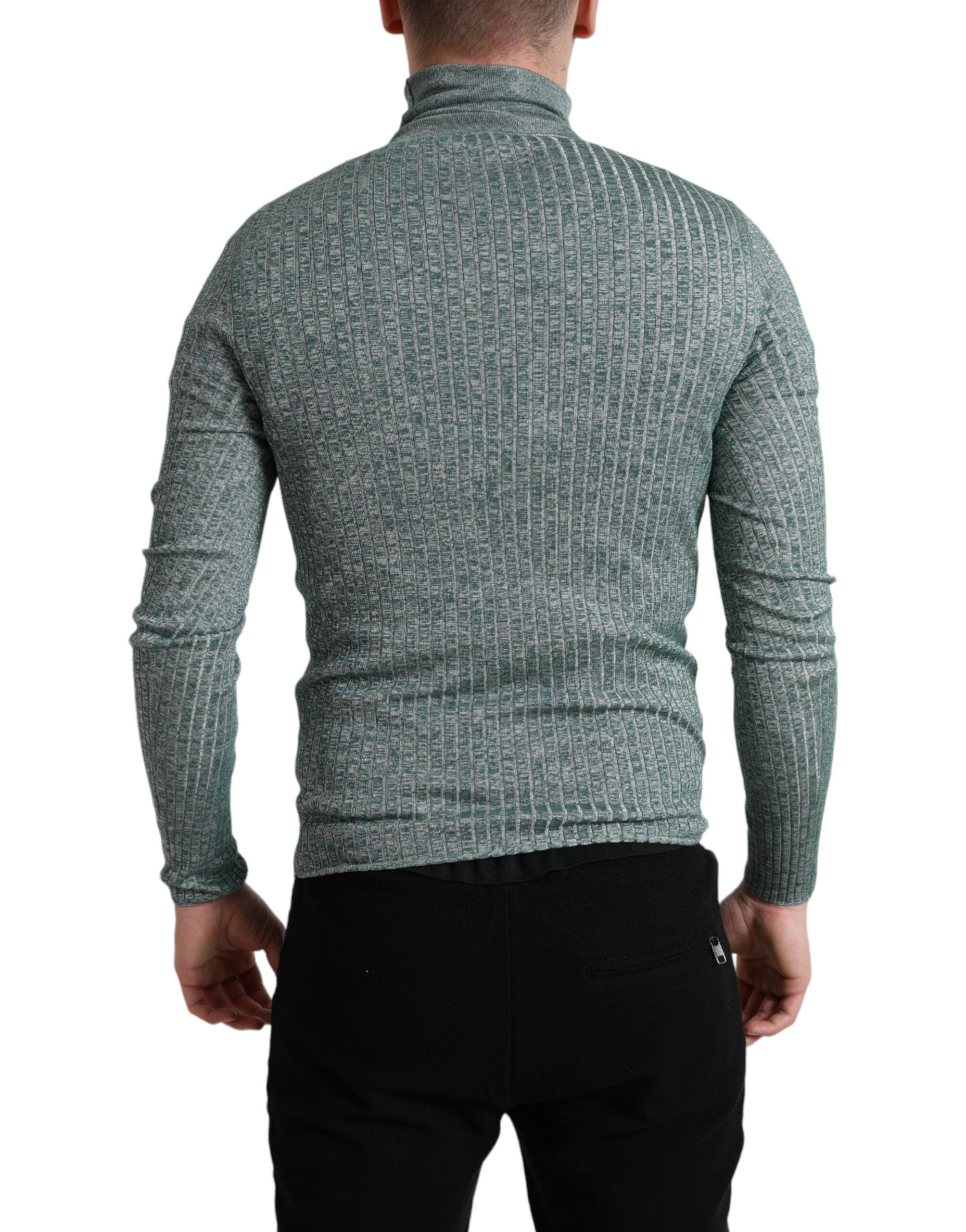 Green polyester turtleneck pullover sweater by Dolce & Gabbana displayed on a mannequin.