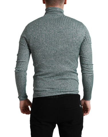 Green polyester turtleneck pullover sweater by Dolce & Gabbana displayed on a mannequin.