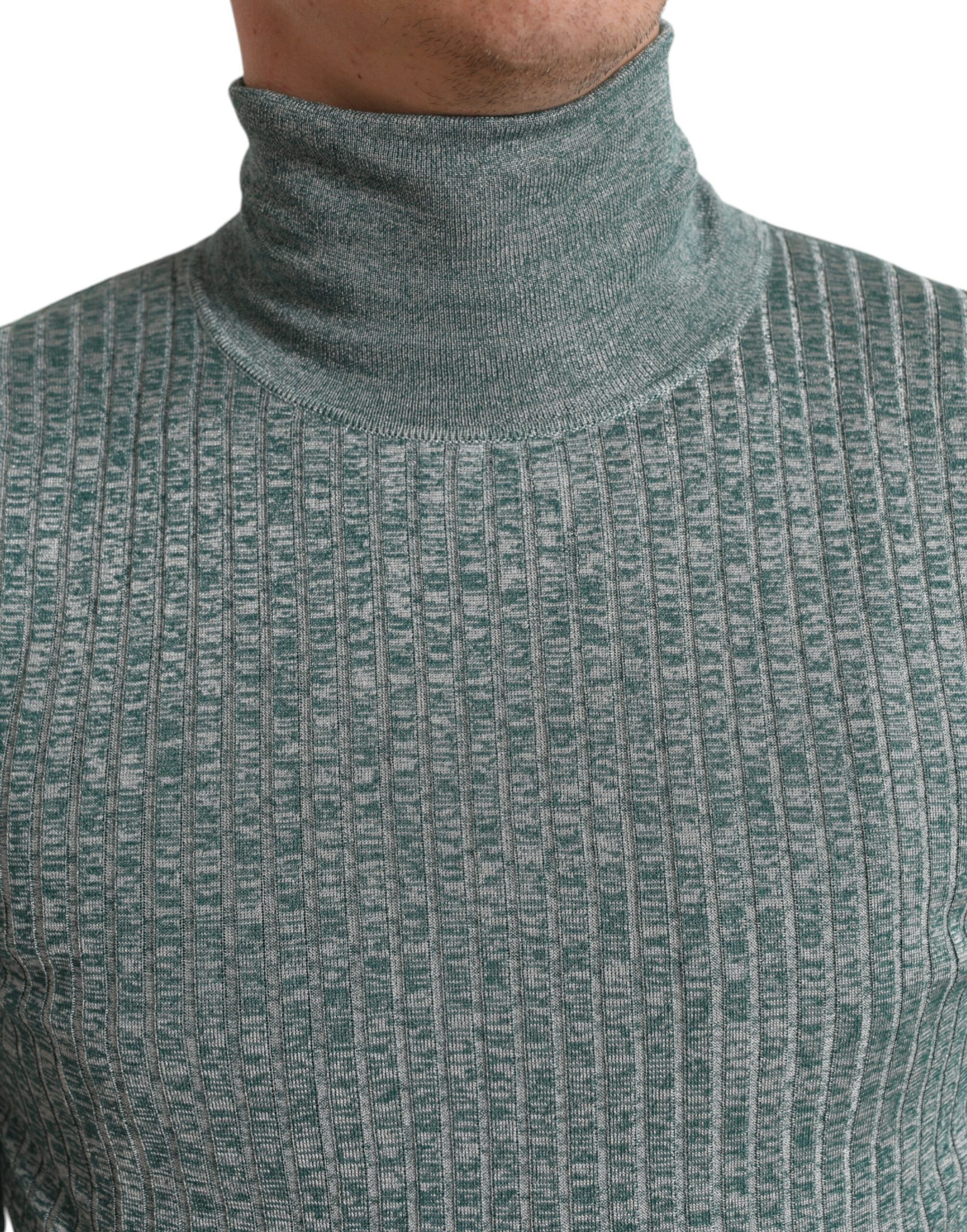 Green Dolce & Gabbana polyester turtleneck pullover sweater displayed on a model.