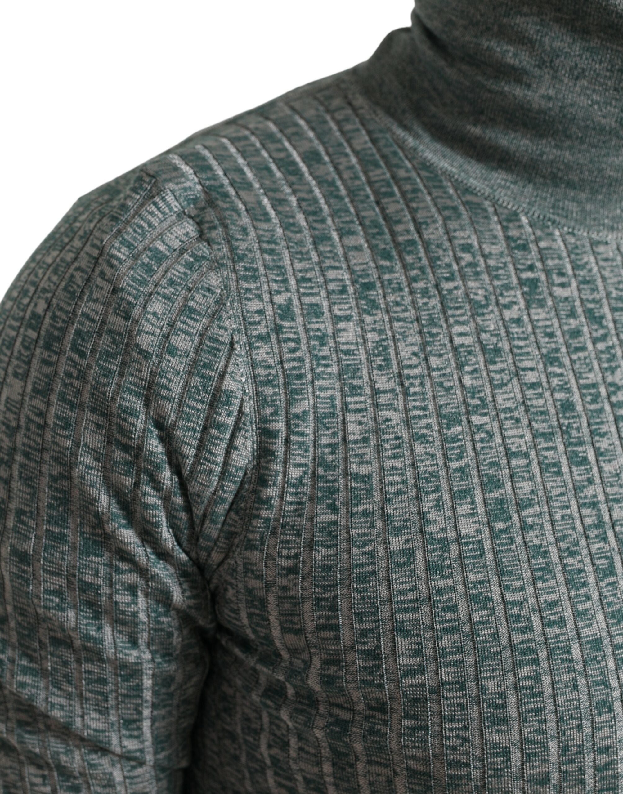 Green Dolce & Gabbana polyester turtleneck pullover sweater displayed on a mannequin.