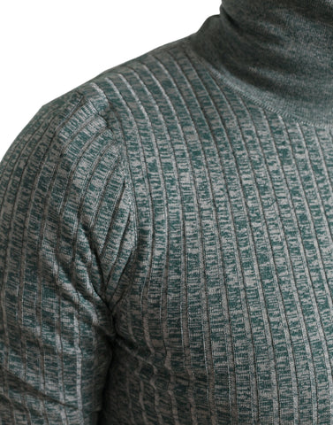 Green Dolce & Gabbana polyester turtleneck pullover sweater displayed on a mannequin.