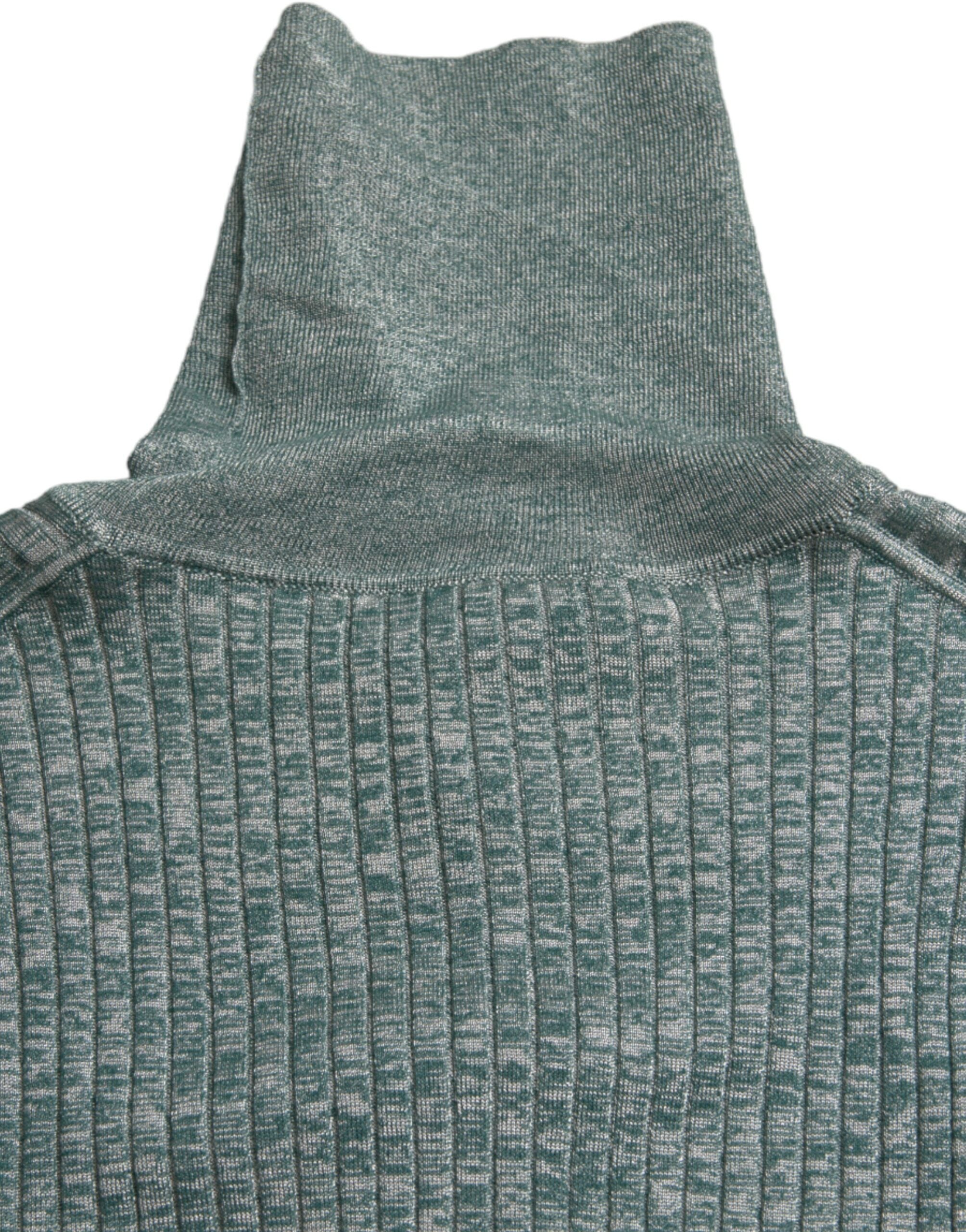 Green polyester turtleneck pullover sweater by Dolce & Gabbana, featuring a close-up of the fabric and classic turtleneck design.