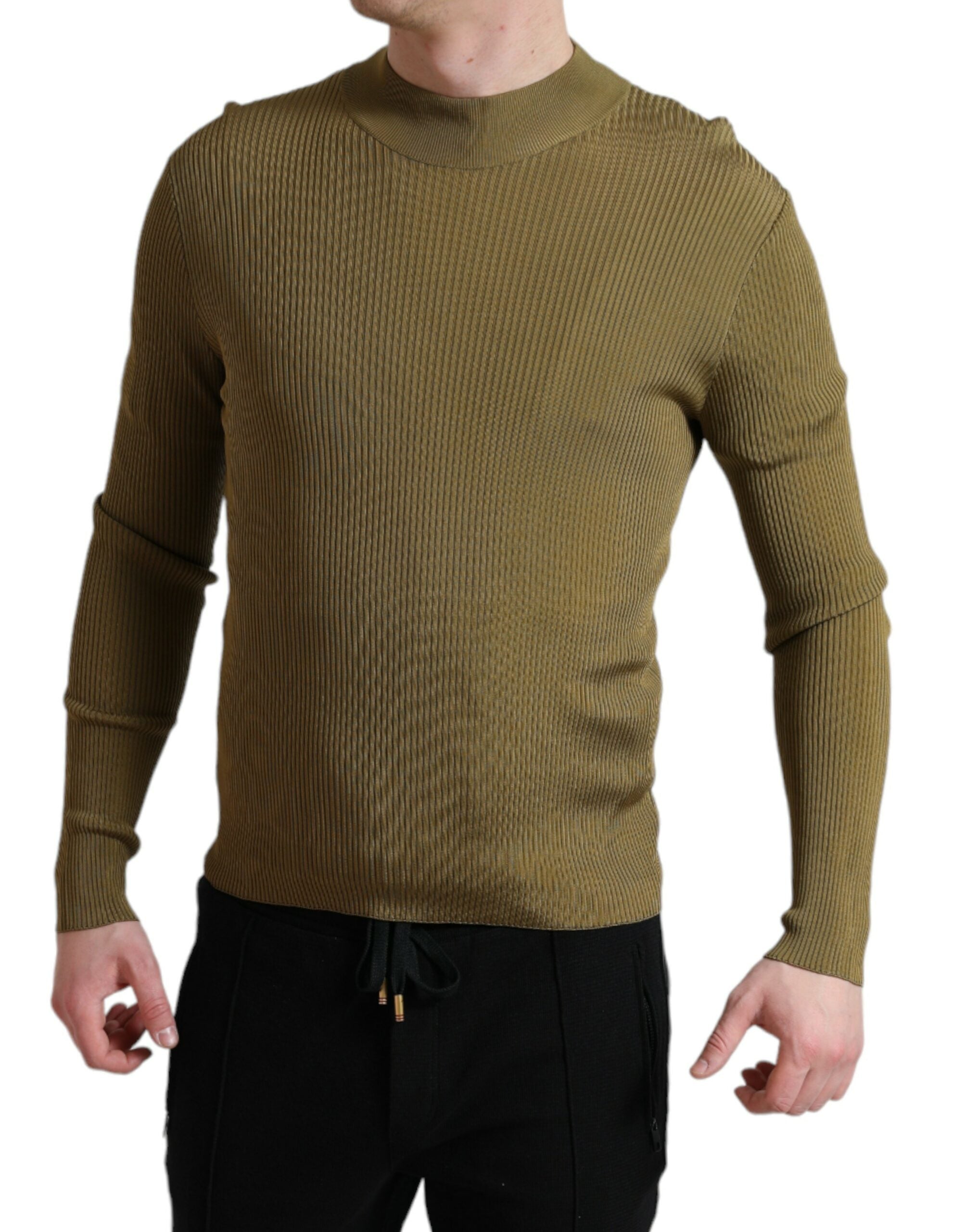Dolce & Gabbana army green viscose crewneck pullover sweater, soft knit with ribbed cuffs and neckline.