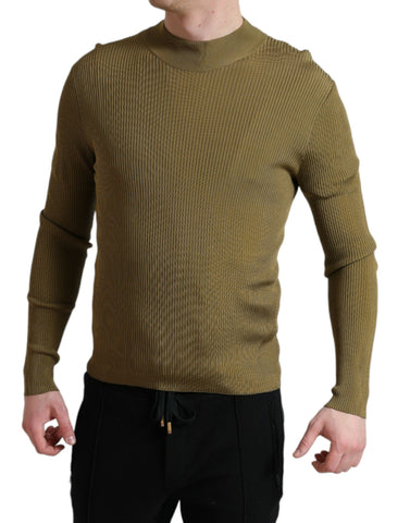 Dolce & Gabbana army green viscose crewneck pullover sweater, soft knit with ribbed cuffs and neckline.