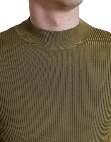 Dolce & Gabbana army green viscose crewneck pullover sweater displayed flat, showing the soft fabric and classic crewneck design.