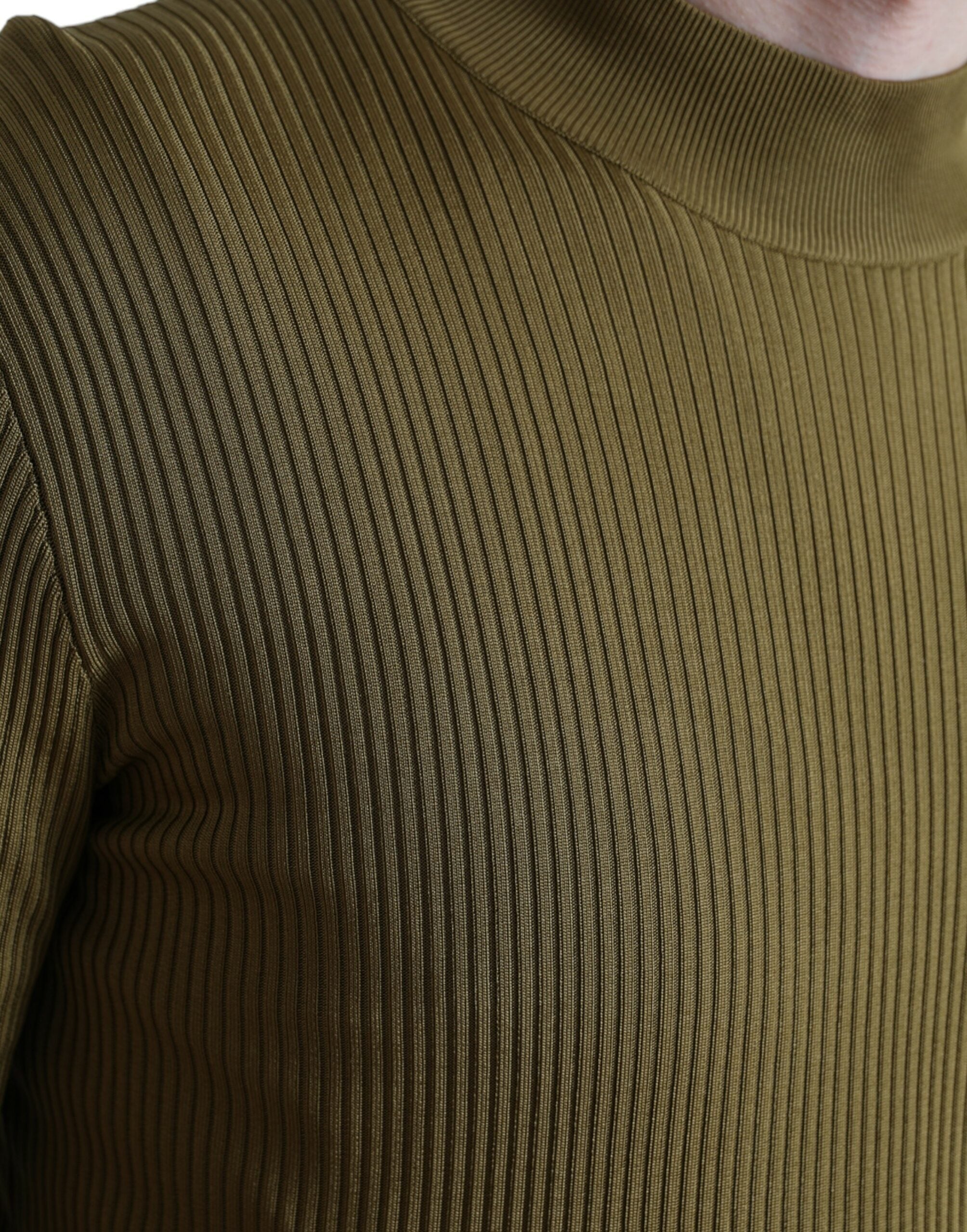 Dolce & Gabbana army green viscose crewneck pullover sweater displayed on a hanger.