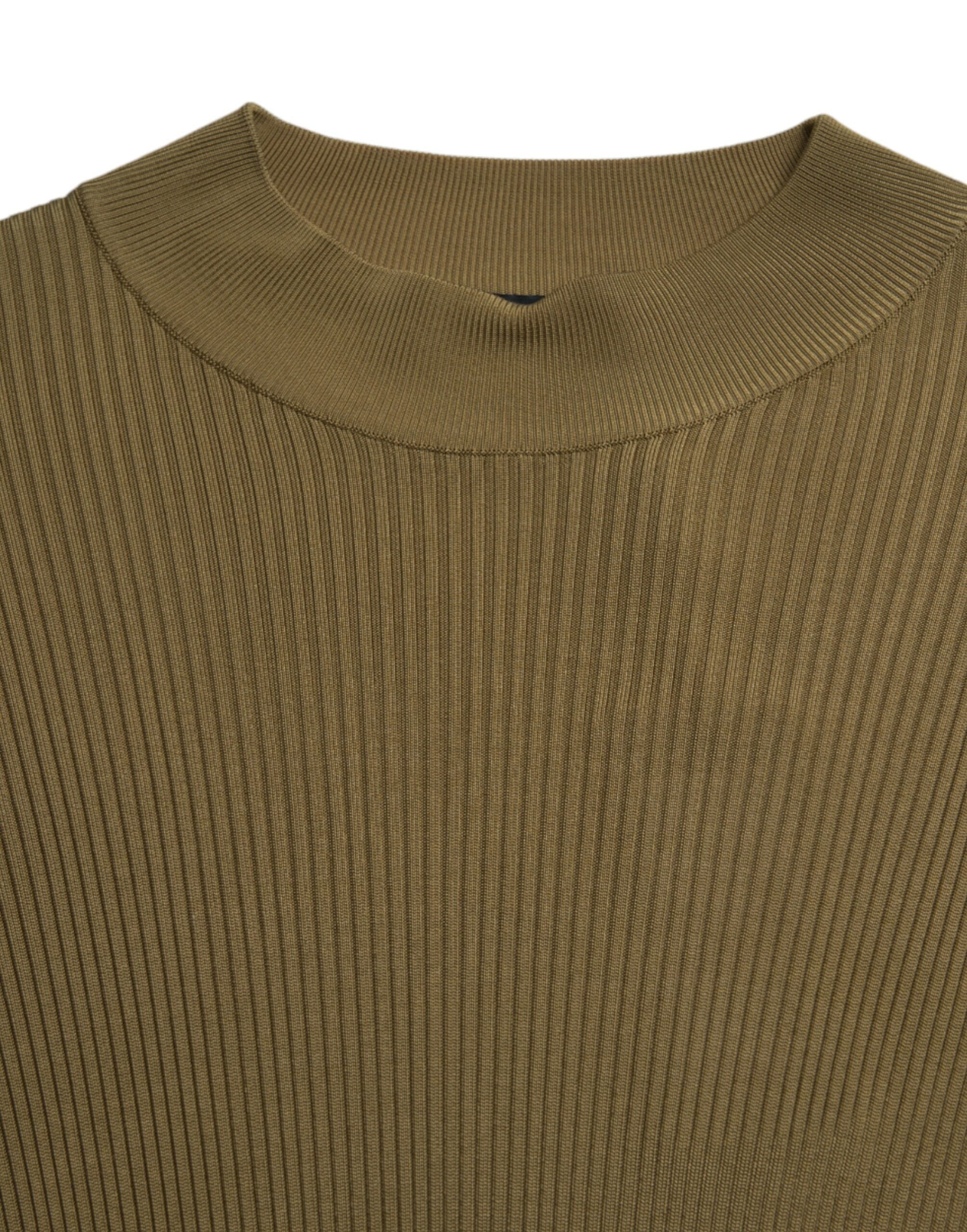 Dolce & Gabbana army green viscose crewneck pullover sweater, close-up view of the soft knit fabric and classic design.