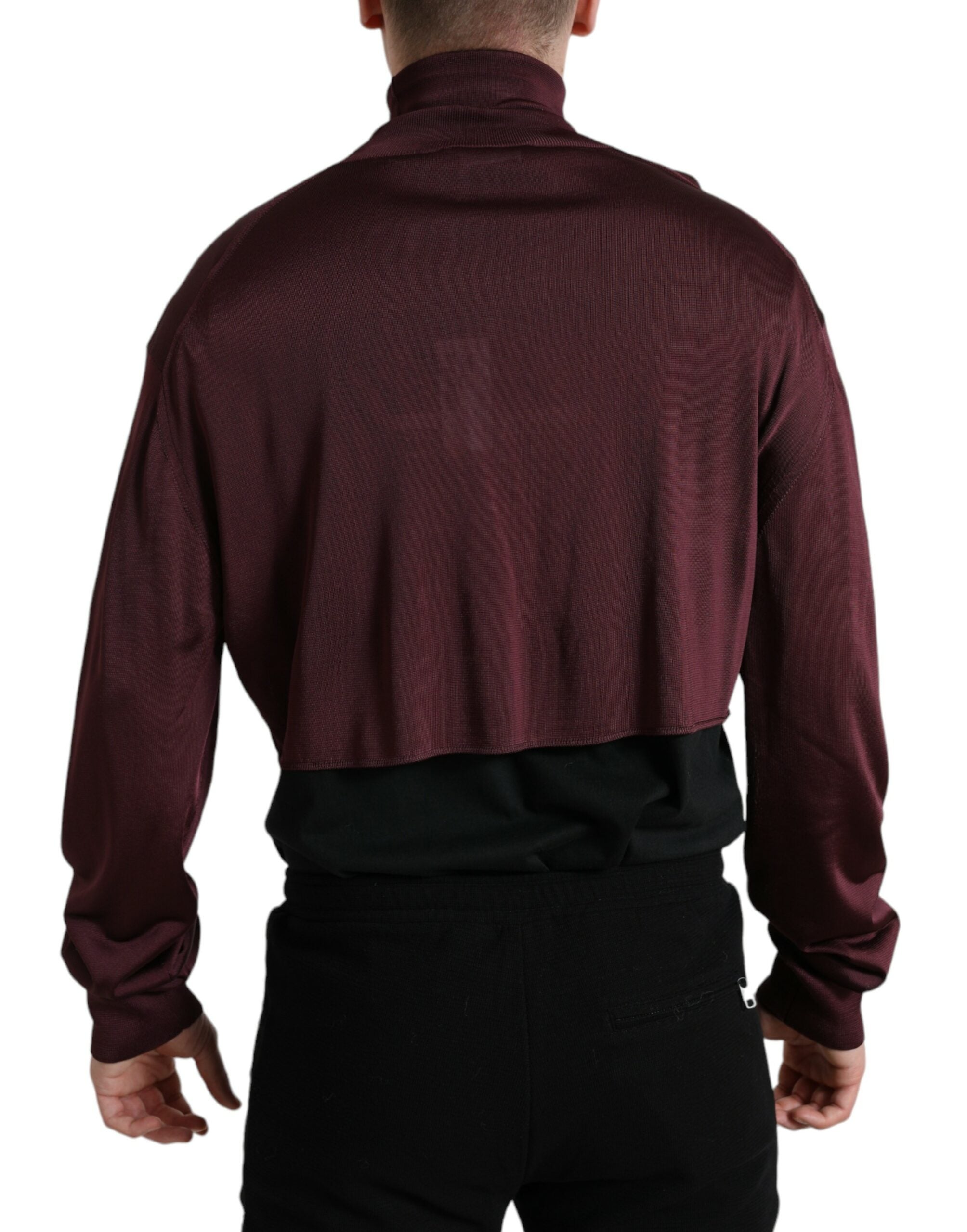 Maroon Dolce & Gabbana viscose turtleneck pullover sweater with long sleeves and a fitted style.