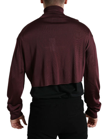 Maroon Dolce & Gabbana viscose turtleneck pullover sweater with long sleeves and a fitted style.