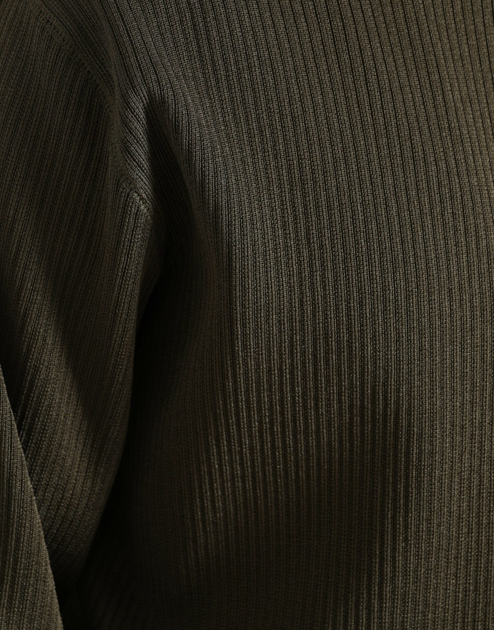 Green viscose crew neck men's pullover sweater by Dolce & Gabbana, shown on a hanger with a close-up of fabric texture.