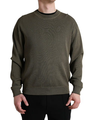 Green viscose crew neck men's pullover sweater by Dolce & Gabbana, featuring a smooth fabric and classic fit.