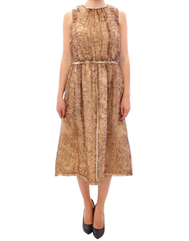 Brown sleeveless silk dress by Dolce & Gabbana, showcasing a flowing, elegant design with a fitted bodice and smooth fabric.