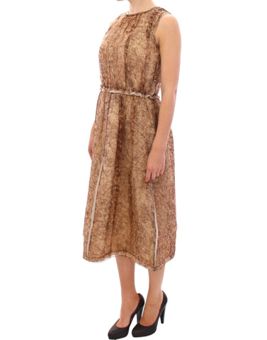 Brown sleeveless silk dress by Dolce & Gabbana, showcasing a flowing design and elegant neckline.