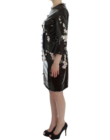 Black floral Dolce & Gabbana 3/4 sleeve sheath dress with elegant design and fitted silhouette, showcasing a stylish floral pattern.