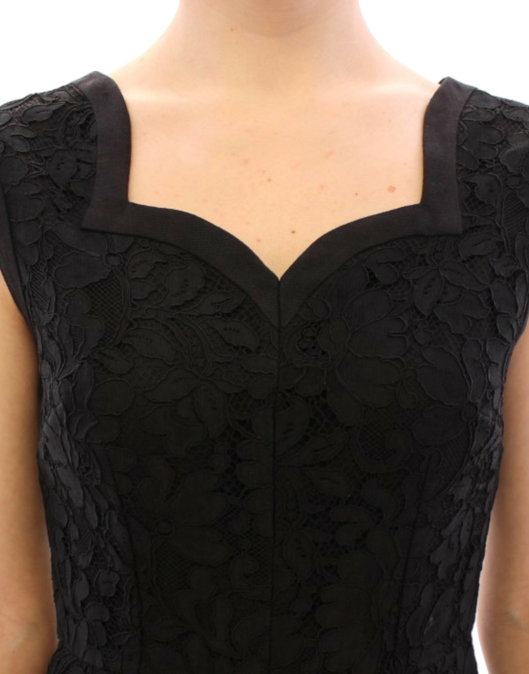 Black floral lace Sicily runway dress by Dolce & Gabbana, featuring intricate lace details and elegant floral patterns.