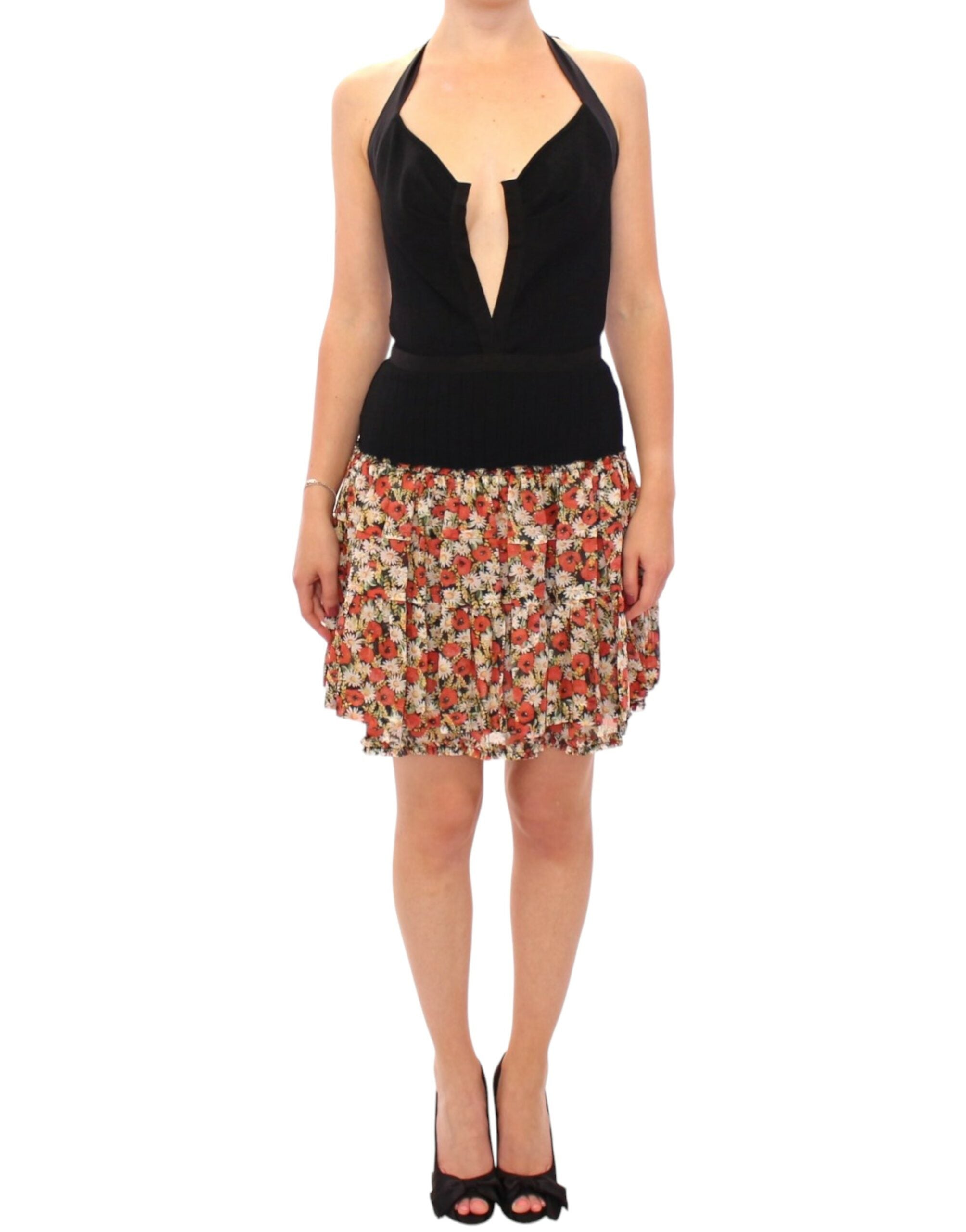 Multicolor floral bubble halterneck dress by Dolce & Gabbana, featuring vibrant floral patterns and a fitted halterneck design.