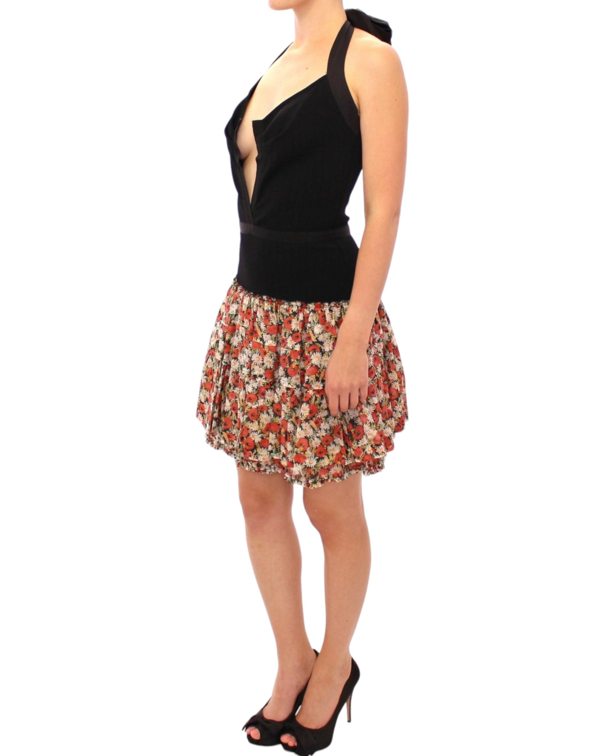 Multicolor floral bubble halterneck dress by Dolce & Gabbana, featuring vibrant floral patterns and a voluminous silhouette.