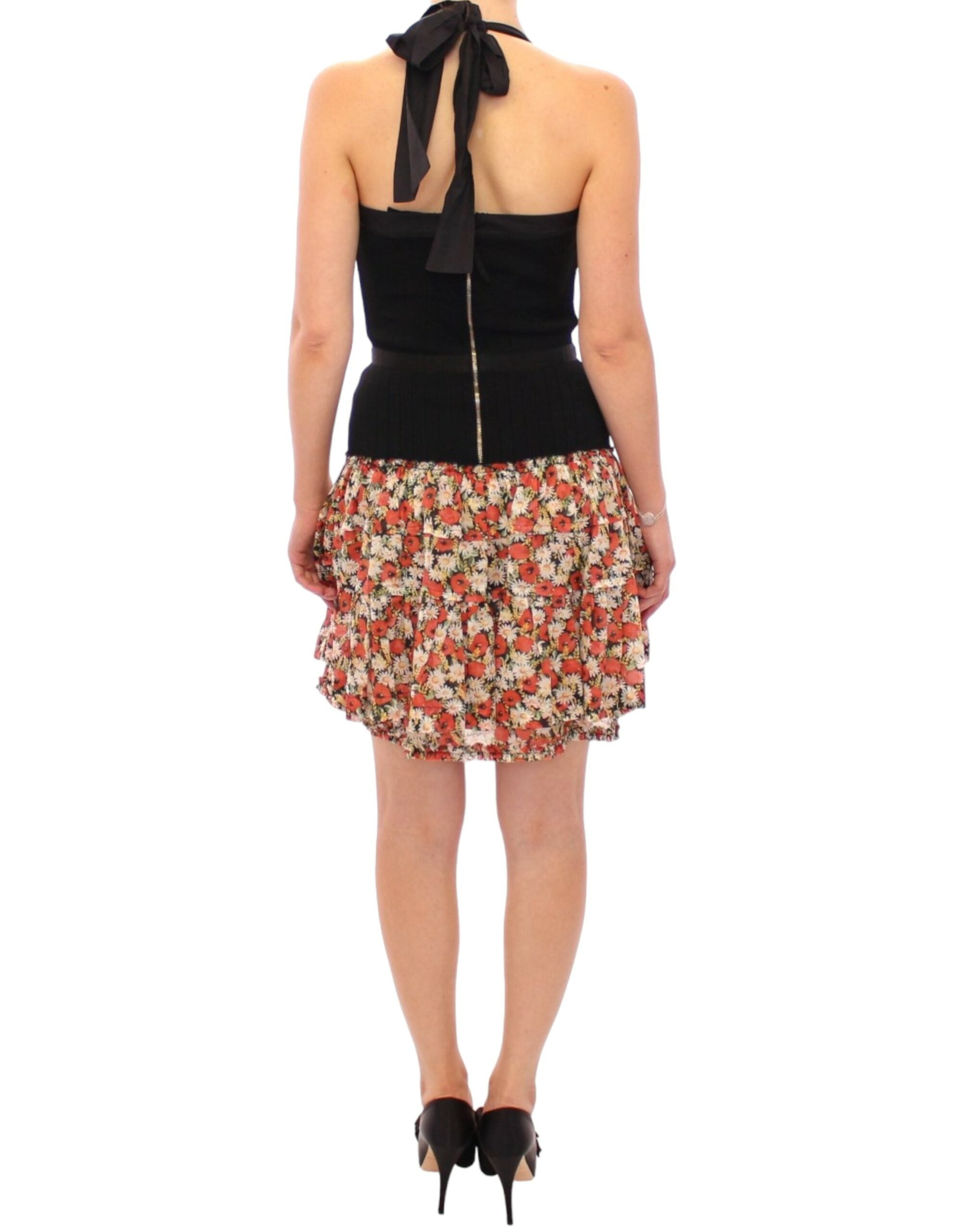 Multicolor floral bubble halterneck dress by Dolce & Gabbana, featuring vibrant floral print and flowing fabric.