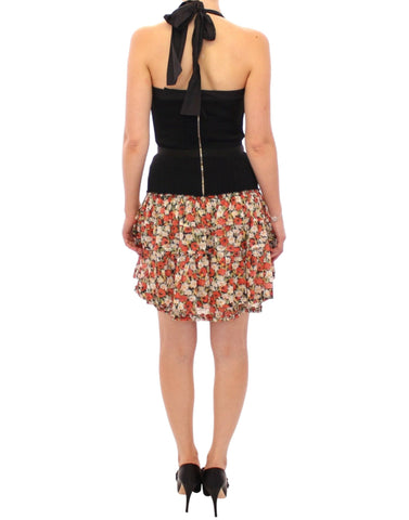Multicolor floral bubble halterneck dress by Dolce & Gabbana, featuring vibrant floral print and flowing fabric.