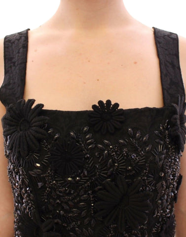 Black floral crystal-embellished Dolce & Gabbana dress with intricate details and elegant design.