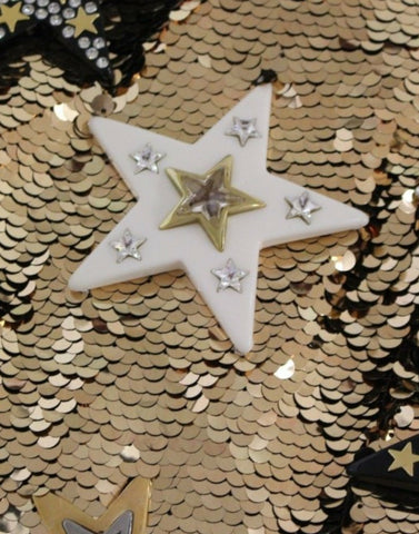 Gold sequined Swarovski dress by Dolce & Gabbana featuring intricate crystal embellishments and a chic, elegant design.