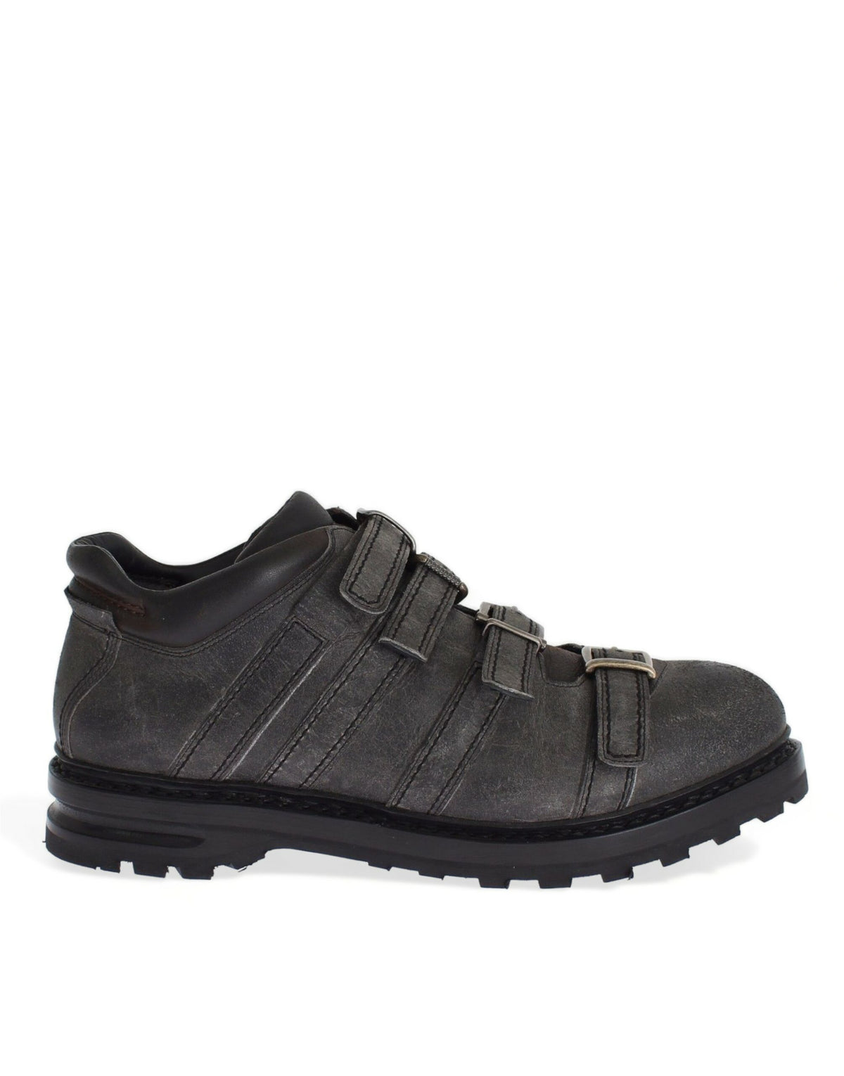 Gray leather ankle strap shoes and boots by Dolce & Gabbana with sleek design and stylish ankle straps.