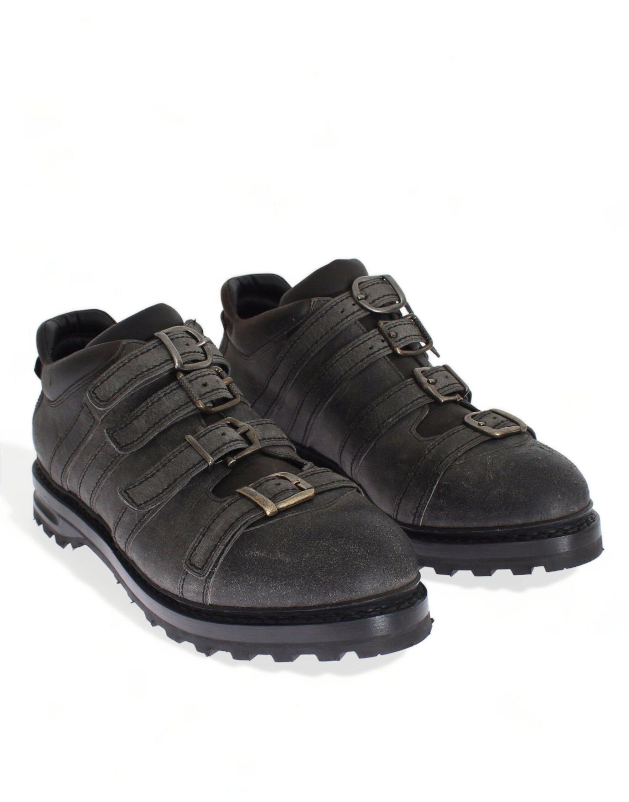 Gray leather ankle strap shoes boots by Dolce & Gabbana with sleek design and stylish ankle strap detail.