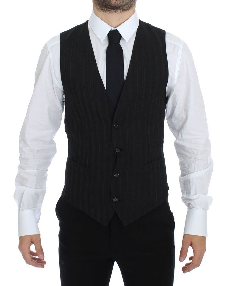Black striped stretch dress vest gilet by Dolce & Gabbana, featuring a fitted design and stylish pattern.