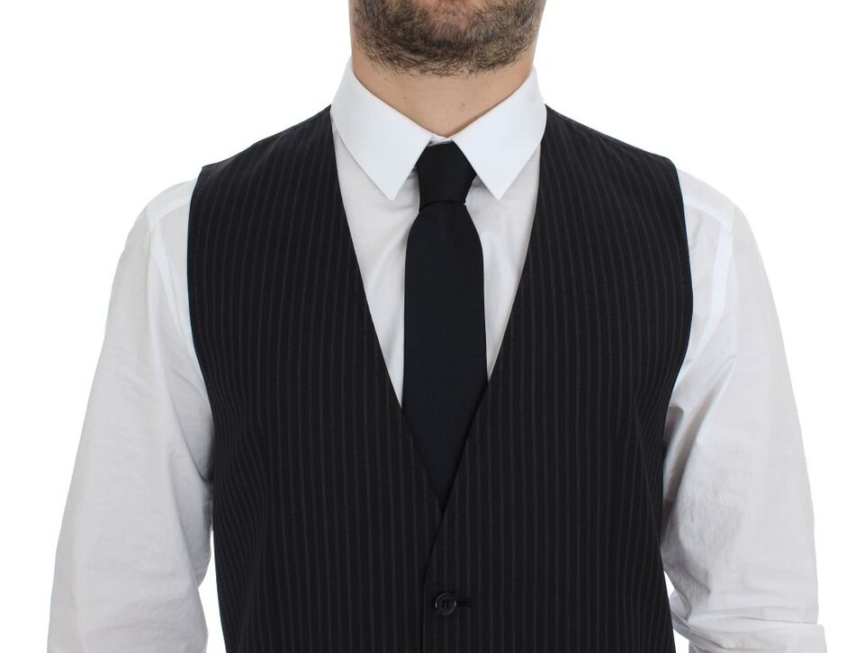 Gray Dolce & Gabbana stretch formal dress vest gilet, tailored fit with sleek fabric and classic design, front view.