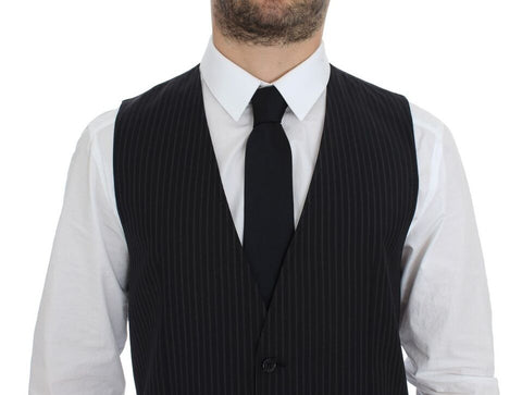 Gray Dolce & Gabbana stretch formal dress vest gilet, tailored fit with sleek fabric and classic design, front view.