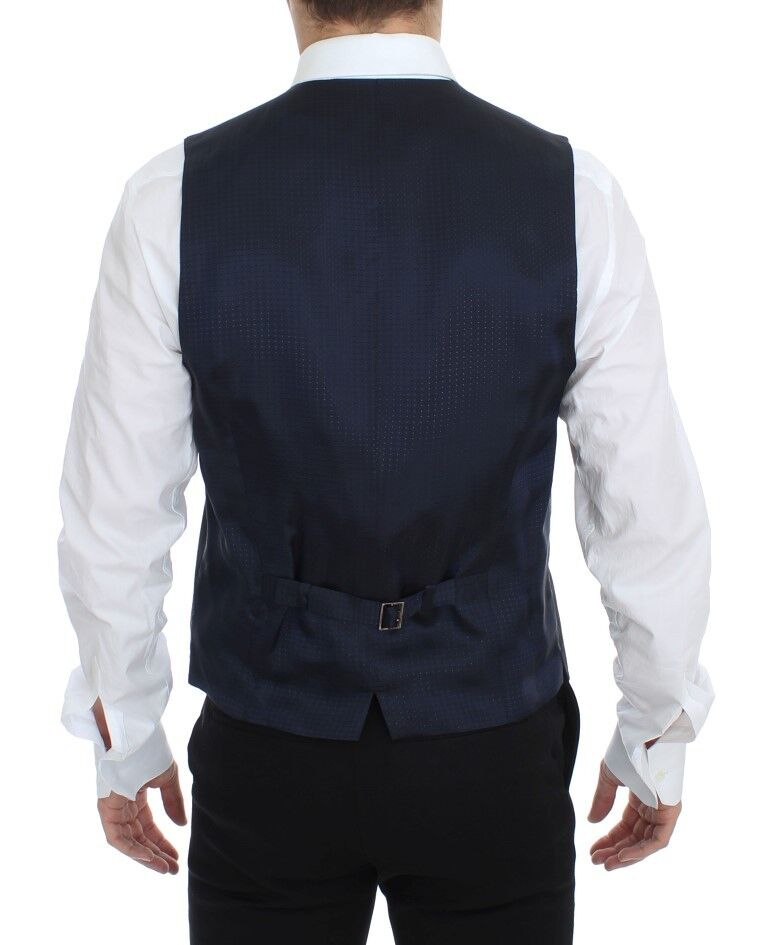 Gray stretch formal dress vest gilet by Dolce & Gabbana, tailored fit with sleek fabric and classic styling.