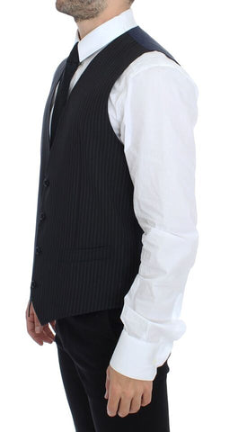 Gray stretch formal dress vest gilet by Dolce & Gabbana, tailored fit with sleek fabric and classic V-neck design.