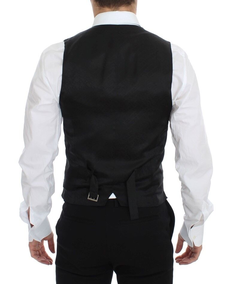 Blue wool formal dress vest gilet by Dolce & Gabbana with tailored fit and classic design, shown on a plain background