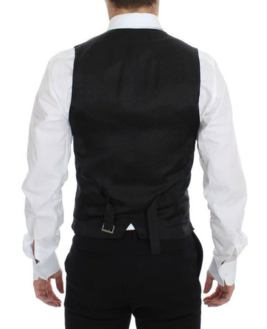 Blue wool formal dress vest gilet by Dolce & Gabbana with tailored fit and classic design, shown on a plain background