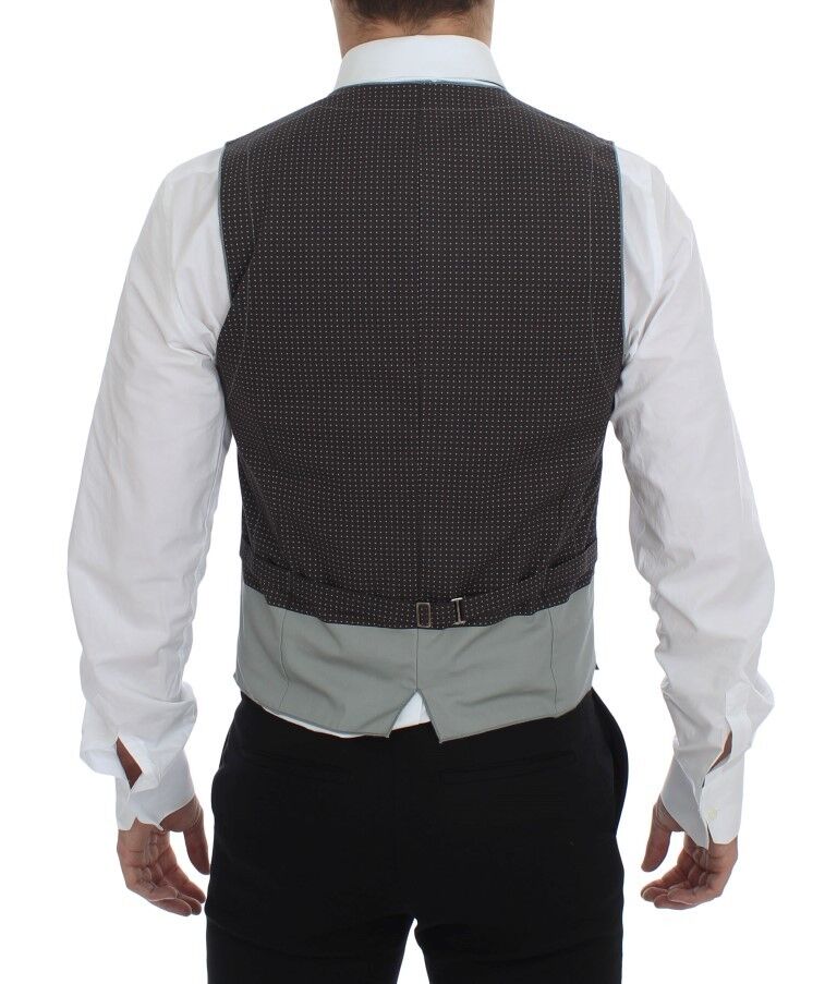 Gray polka dot dress vest gilet by Dolce & Gabbana, featuring a stylish polka dot pattern and tailored fit.
