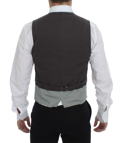 Gray polka dot dress vest gilet by Dolce & Gabbana, featuring a stylish polka dot pattern and tailored fit.