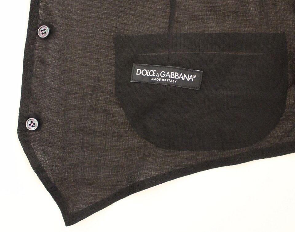 Black wool formal dress vest by Dolce & Gabbana, tailored gilet jacket with sleek design and classic fit.