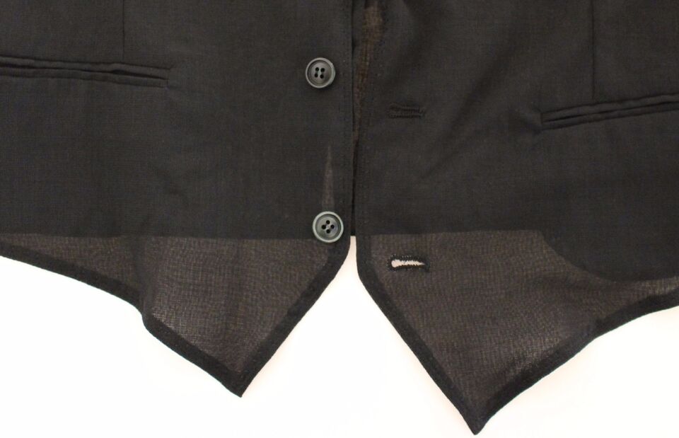 Black wool formal dress vest by Dolce & Gabbana, tailored gilet jacket with sleek design and refined fit.