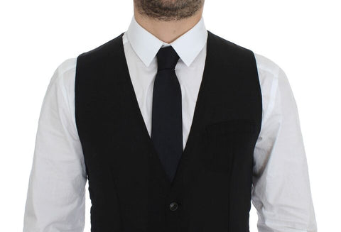 Dolce & Gabbana black wool formal dress vest gilet jacket, tailored fit, with lapel collar and sleek design for elegant occasions.