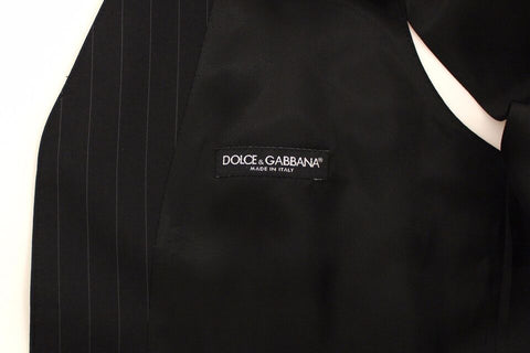 Black striped wool silk dress vest gilet by Dolce & Gabbana, featuring tailored fit and elegant design with vertical stripe pattern.