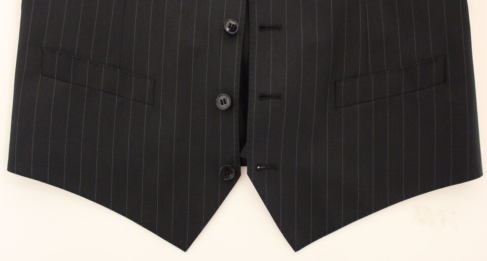 Black striped wool silk dress vest gilet by Dolce & Gabbana, featuring a tailored fit and stylish pattern.