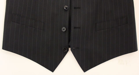 Black striped wool silk dress vest gilet by Dolce & Gabbana, featuring a tailored fit and stylish pattern.