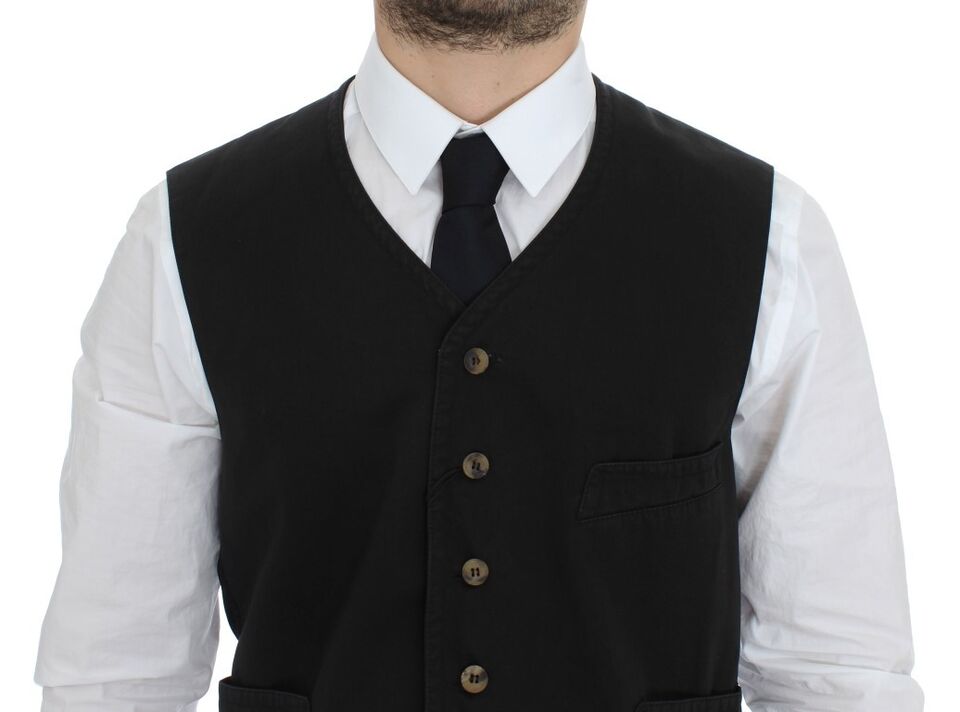 Black cotton blend dress vest gilet by Dolce & Gabbana, featuring tailored fit and sleek design with button details.