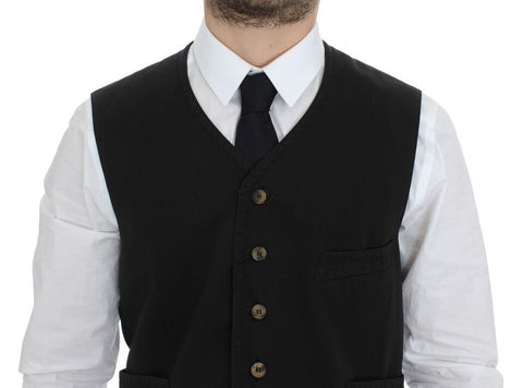 Black cotton blend dress vest gilet by Dolce & Gabbana, featuring tailored fit and sleek design with button details.