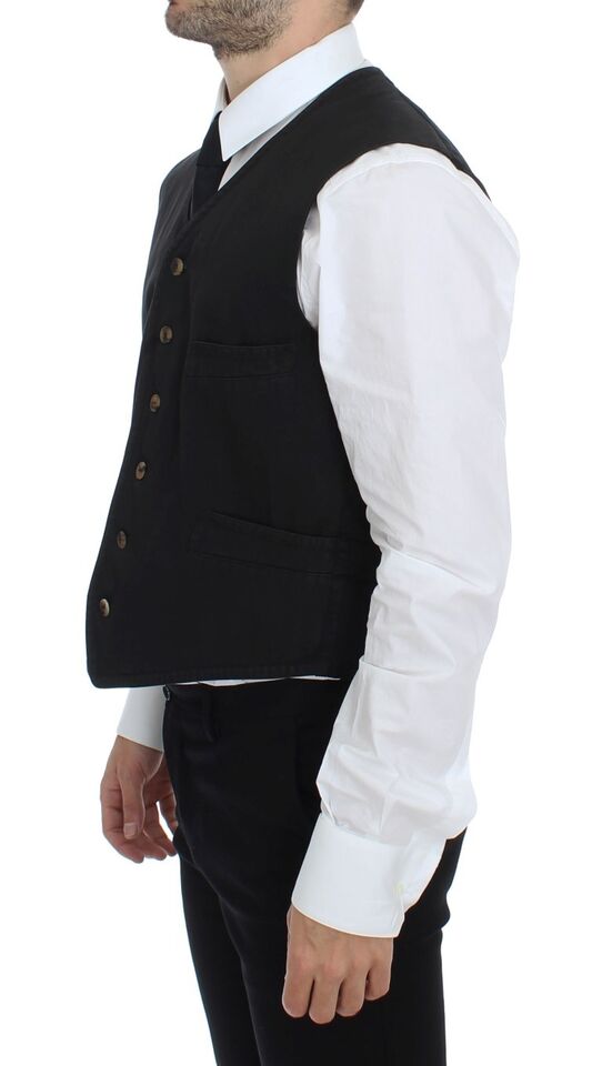 Black cotton blend dress vest gilet by Dolce & Gabbana, featuring a tailored fit and sleek design, shown on a mannequin.