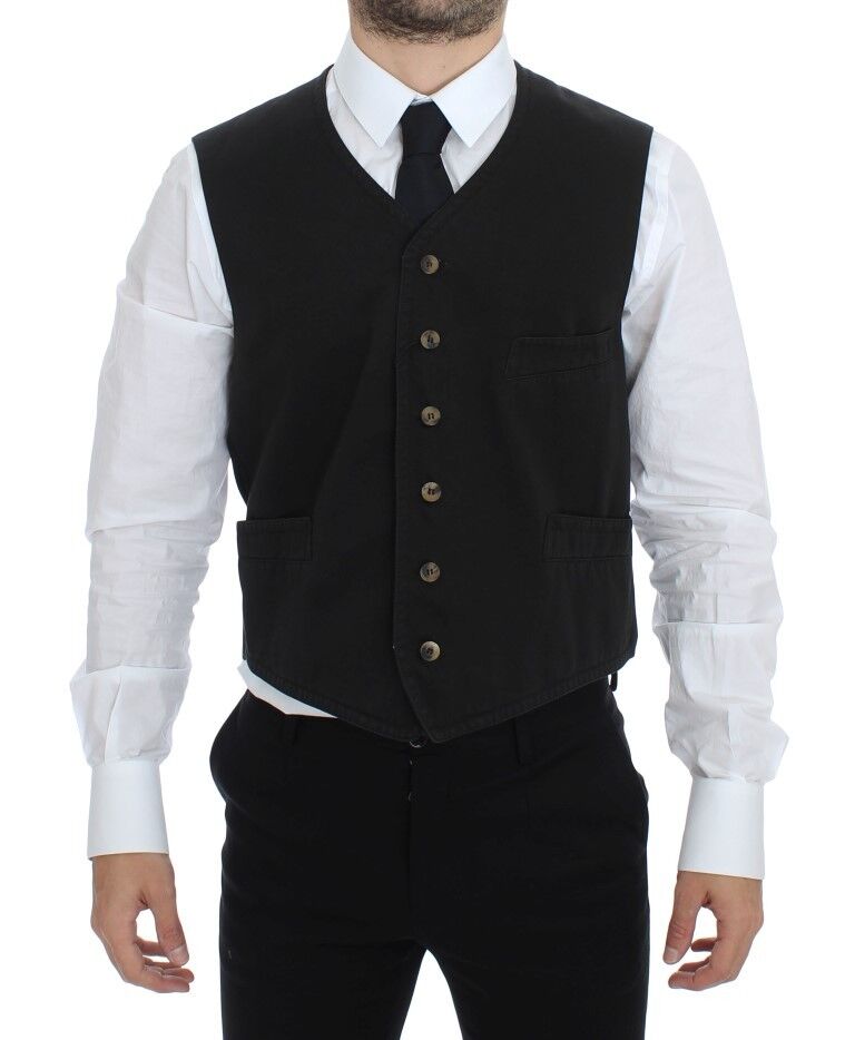 Black cotton blend dress vest gilet by Dolce & Gabbana, featuring a tailored fit and sleek design, perfect for formal or stylish wear.