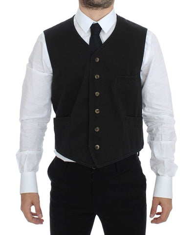 Black cotton blend dress vest gilet by Dolce & Gabbana, featuring a tailored fit and sleek design, perfect for formal or stylish wear.